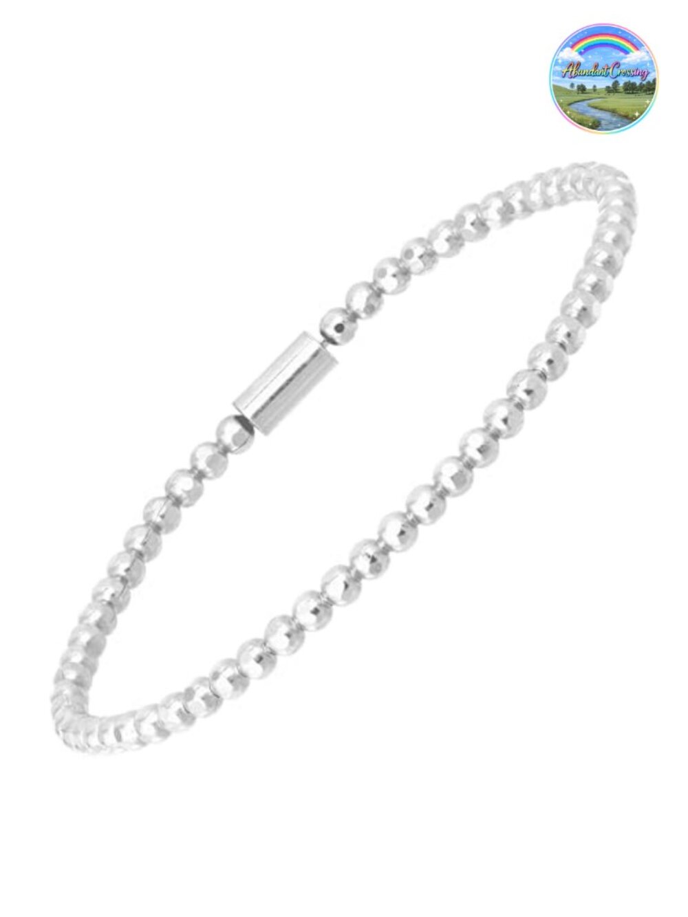 Sterling Silver Stretch Bracelet Multi-Faceted Beads Slip-On